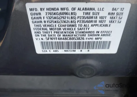 2012 Honda Pilot Ex из США, поврежденный, VIN 5FNYF4H48CB053826